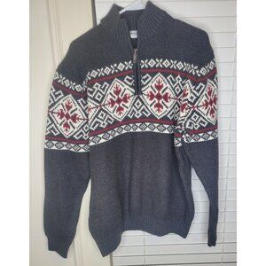 Izod Men's Nordic Pattern 1/2 Zip Sweater XLGray & Red cotton